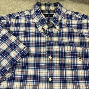Polo Ralph Lauren Shirt Mens Large Plaid Short Sleeve Button Down Flesh Pony